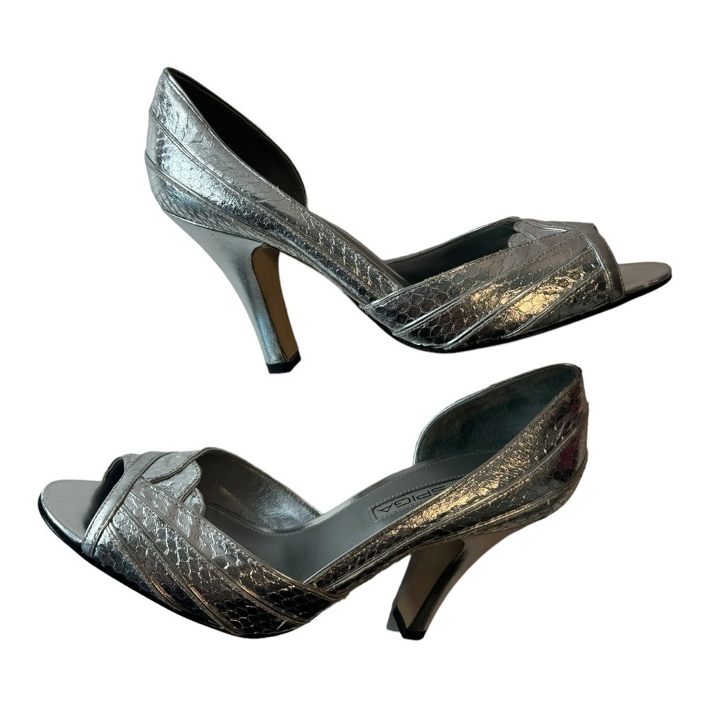 Via Spiga ‘Orla’ Pump Silver Snake Skin Animal Print 80s Bombshell size 7